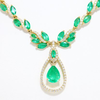 Picture of 14k Yellow Gold Pear Cut Emerald & Diamond Halo Necklace