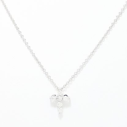 Picture of 14k White Gold Dainty Diamond Cross Necklace