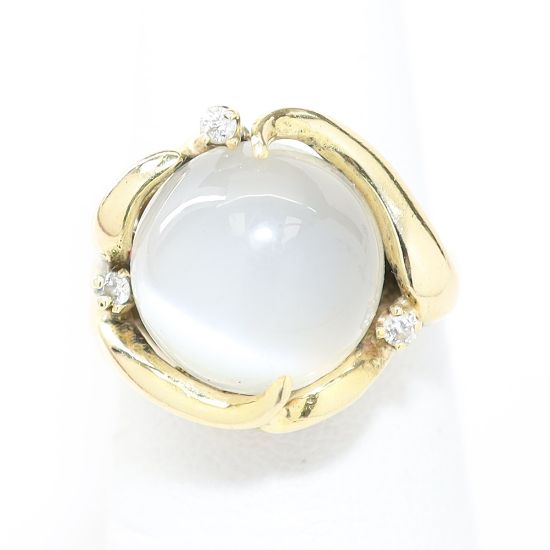 Picture of 14k Yellow Gold Round Cat's Eye Moonstone & Diamond Ring