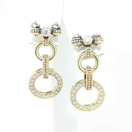 Picture of 18k Yellow Gold & Sterling Silver Diamond Earrings