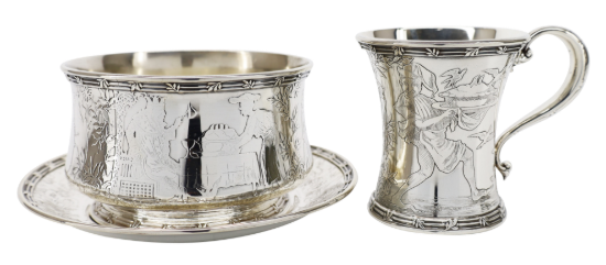 Picture of Tiffany & Co. Sterling Silver Nursery Rhyme 3-Piece Child Cup, Porringer, and Plate