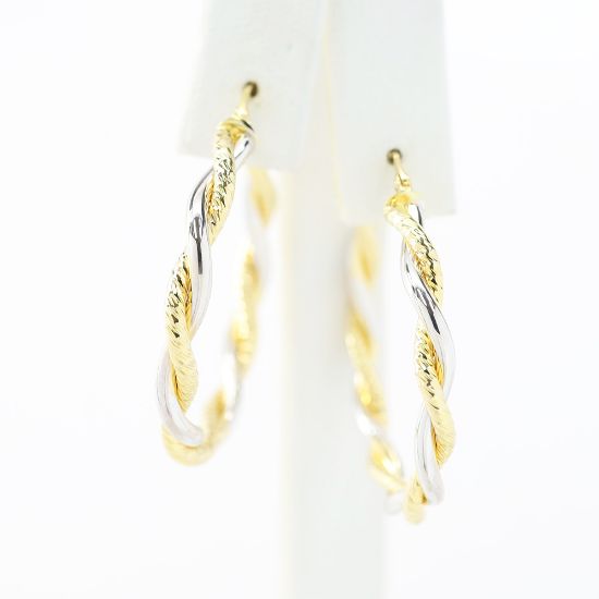Picture of 14k Two Tone Gold Twisted Hoop Earrings