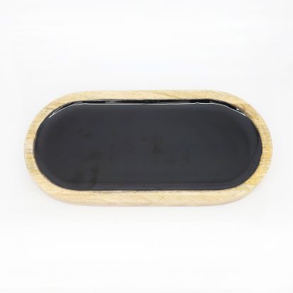 Picture of Oval Mango Wood and Black Enamel Tray 
