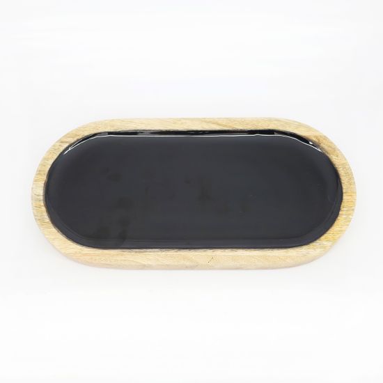 Picture of Oval Mango Wood and Black Enamel Tray 