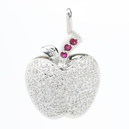 Picture of 14k White Gold Pavé Set Diamond & Ruby Apple Pendant/Charm