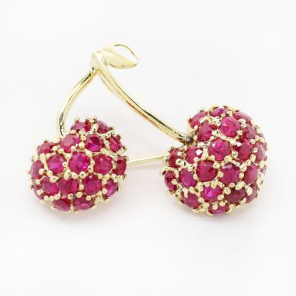 Picture of 14k Yellow Gold Ruby Cherry Brooch