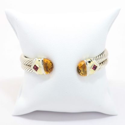 Picture of David Yurman Sterling Silver & 14k Yellow Gold Double Cable Citrine and Tourmaline Bracelet