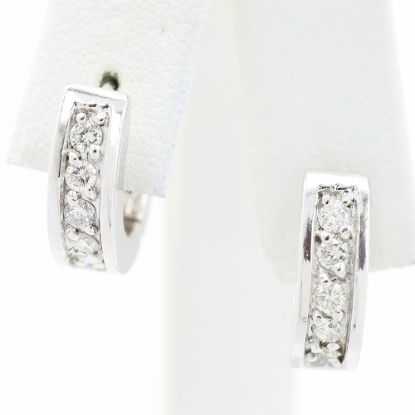 Picture of 14k White Gold Bead Set Diamond Hoop Earrings