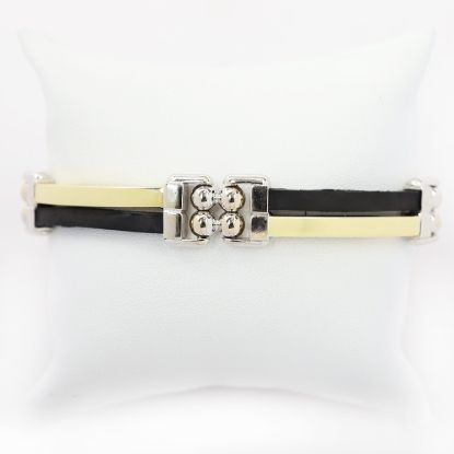 Picture of 14k Two Tone Gold & Black Rubber Accents Alternating Bracelet