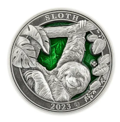 Picture of 2023 Barbados: 'Colours of Wildlife' Sloth 3 Oz. Silver Coin
