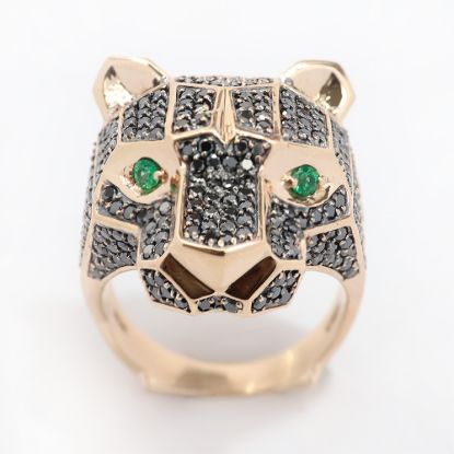 Picture of 14k Rose Gold Diamond & Emerald Panther Ring