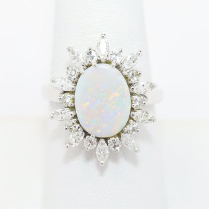Picture of 14k White Gold Opal & Diamond Halo Ring
