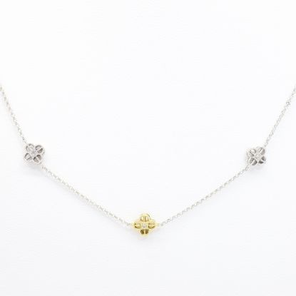 Picture of 18k Two Tone Gold Diamond Clover Station Necklace