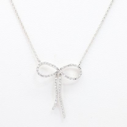 Picture of 14k White Gold Dainty Diamond Bow Necklace