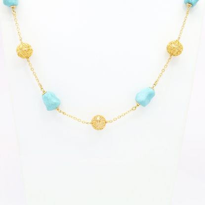 Picture of 18k Yellow Gold Filigree Ball & Turquoise Stations Necklace