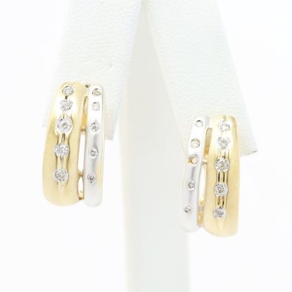 Picture of 14k Two Tone Gold Burnish Set Diamond Half Hoop Earrings