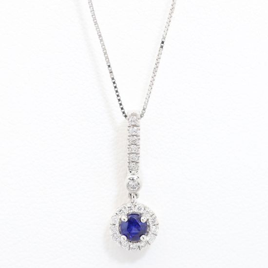 Picture of Sapphire pendant with diamond halo, 14k white gold