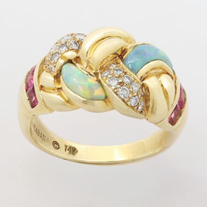 Picture of 14k Yellow Gold Tourmaline, Opal & Diamond Ring