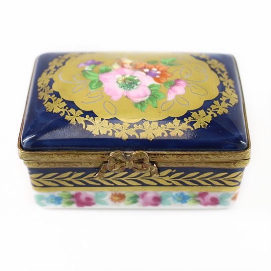 Picture of Limoges Traditional Cobalt Blue & Gold Trinket Box With Floral Details