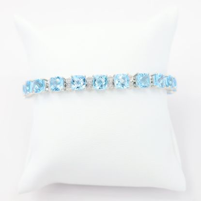 Picture of 14k White Gold Blue Topaz & Diamond Tennis Bracelet