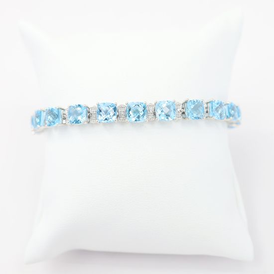 Picture of 14k White Gold Blue Topaz & Diamond Tennis Bracelet
