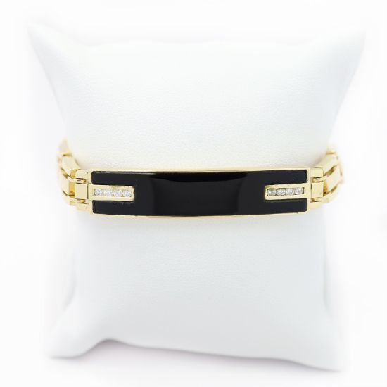 Picture of 14k Yellow Gold Onyx & Diamond Bar Bracelet