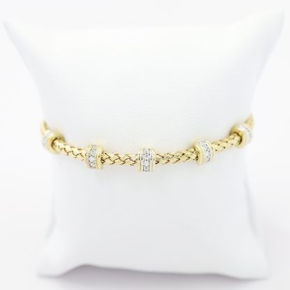Picture of 14k Yellow Gold Braided Diamond Flexible Bangle Bracelet