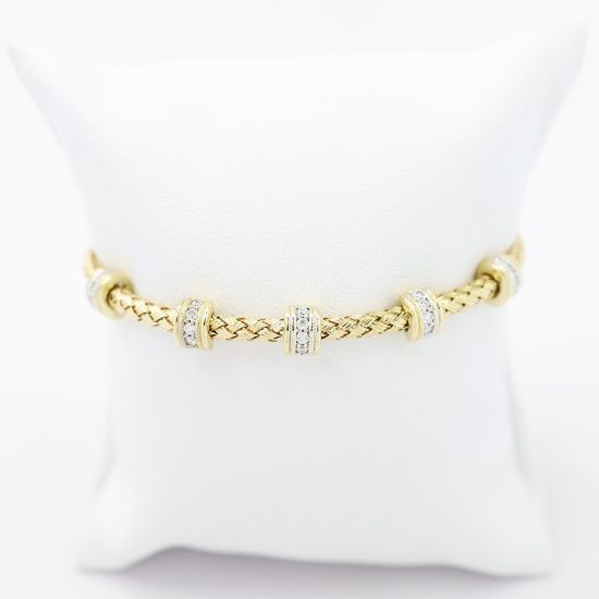 Picture of 14k Yellow Gold Braided Diamond Flexible Bangle Bracelet