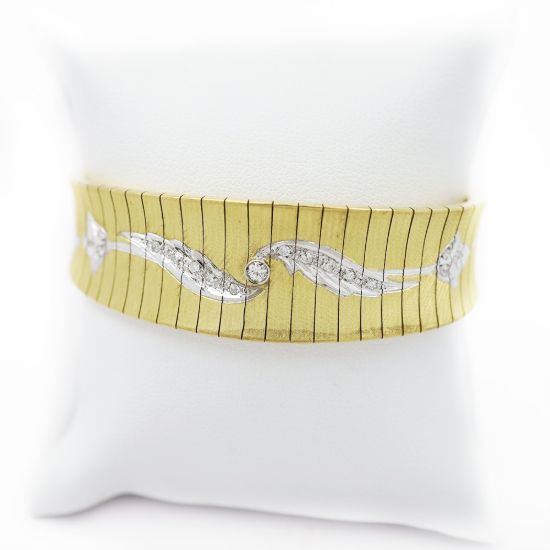 Picture of 18k Two Tone Gold Diamond Flexible Bangle Bracelet