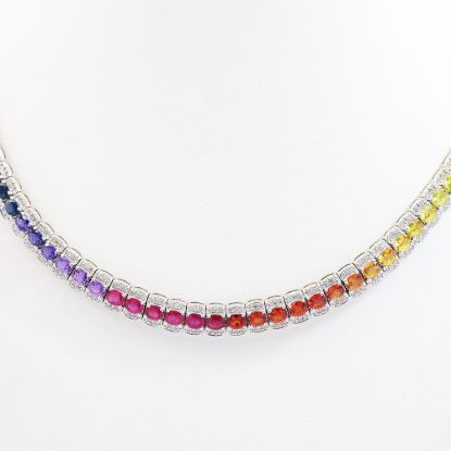 Picture of 18k White Gold Sapphire & Diamond Rainbow Tennis Necklace