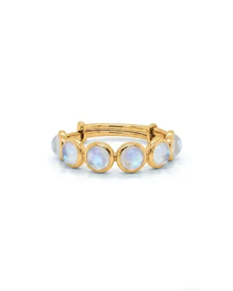 Picture of 18k Yellow Gold Round Rainbow Moonstone Adjustable Ring