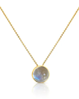 Picture of 18k Yellow Gold Round Rainbow Moonstone Pendant