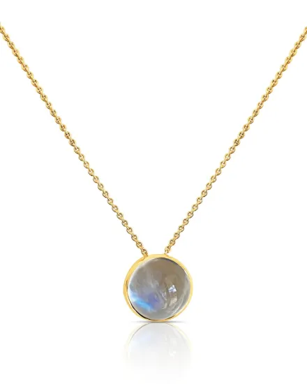 Picture of 18k Yellow Gold Round Rainbow Moonstone Pendant