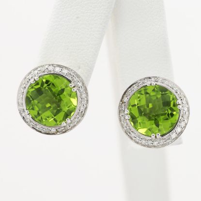 Picture of 18k White Gold Round Peridot & Diamond Halo Stud Earrings