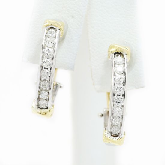 Picture of 14k Two Tone Gold Diamond Half Hoop Earrings