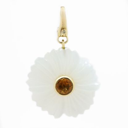Picture of 14k Yellow Gold Moss Agate, Citrine & Diamond Flower Pendant
