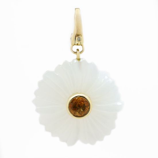 Picture of 14k Yellow Gold Moss Agate, Citrine & Diamond Flower Pendant