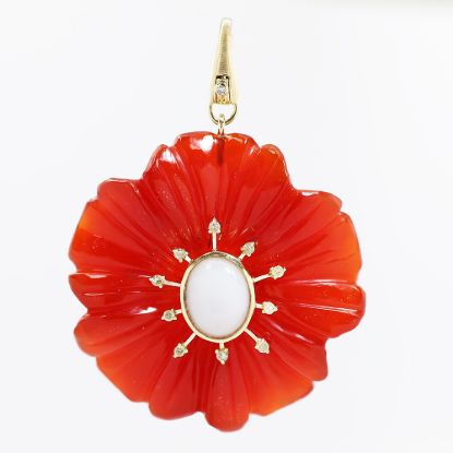Picture of 14k Yellow Gold Red Onyx, Opal & Diamond Flower Pendant