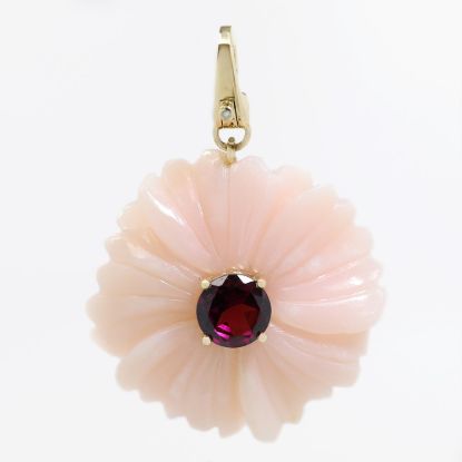 Picture of 14k Yellow Gold Opal, Rhodolite & Diamond Flower Pendant