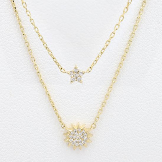 Picture of 14k Yellow Gold Diamond Sun & Star Necklace