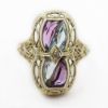 Picture of Vintage 14k White Gold Filigree Aquamarine, Amethyst, & Diamond Ring