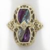 Picture of Vintage 14k White Gold Filigree Aquamarine, Amethyst, & Diamond Ring