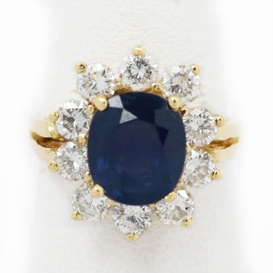 Picture of 14k Yellow Gold Oval Sapphire & Diamond Halo Ring