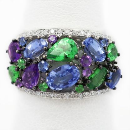 Picture of 14k White Gold Diamond, Sapphire, Tsavorite Garnet, & Amethyst Ring