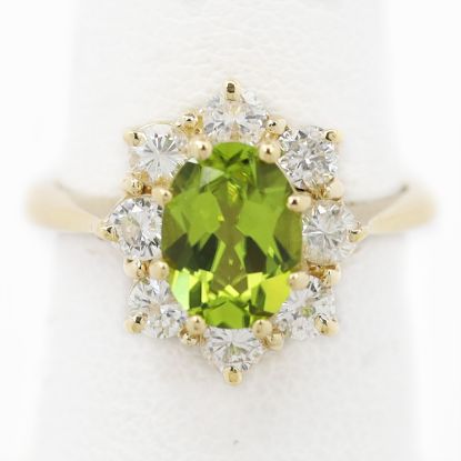 Picture of 14k Yellow Gold Oval Peridot & Diamond Halo Ring