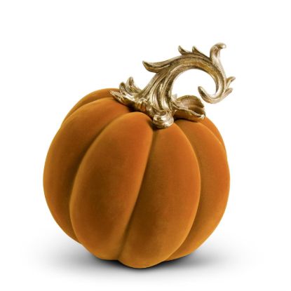 Picture of Orange Velvet Pumpkin with Golden Stem Decoration