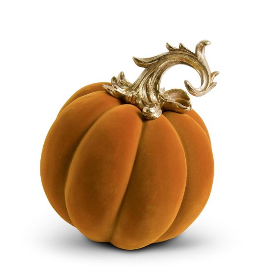 Picture of Orange Velvet Pumpkin with Golden Stem Decoration