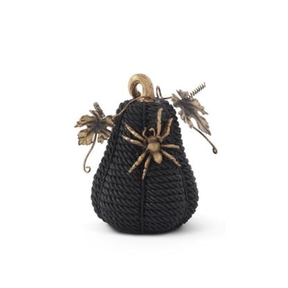 Picture of Gourd Shaped Resin 'Rope' Pumpkin with Golden Spider