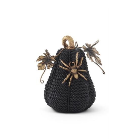 Picture of Gourd Shaped Resin 'Rope' Pumpkin with Golden Spider
