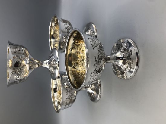 Picture of Set of 4 Sterling Silver Cocktail / Sherbet Cups by A G Shultz, Grape Vine Motif